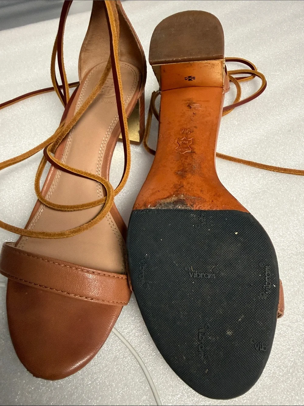 Tory Burch Brown Leather Lace-Up Block Heel Sandals Size 9M